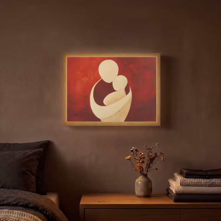 Abstract - Moeder - Kind - Rood Light Box met batterij (Wandlamp) middel -sfeer4