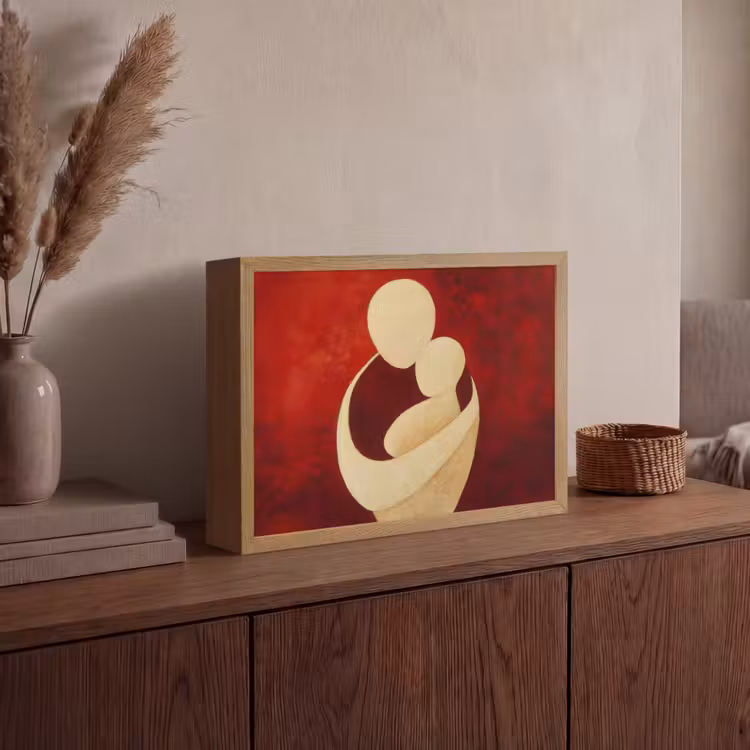 Abstract - Moeder - Kind - Rood Light Box met batterij (Wandlamp) middel -sfeer2