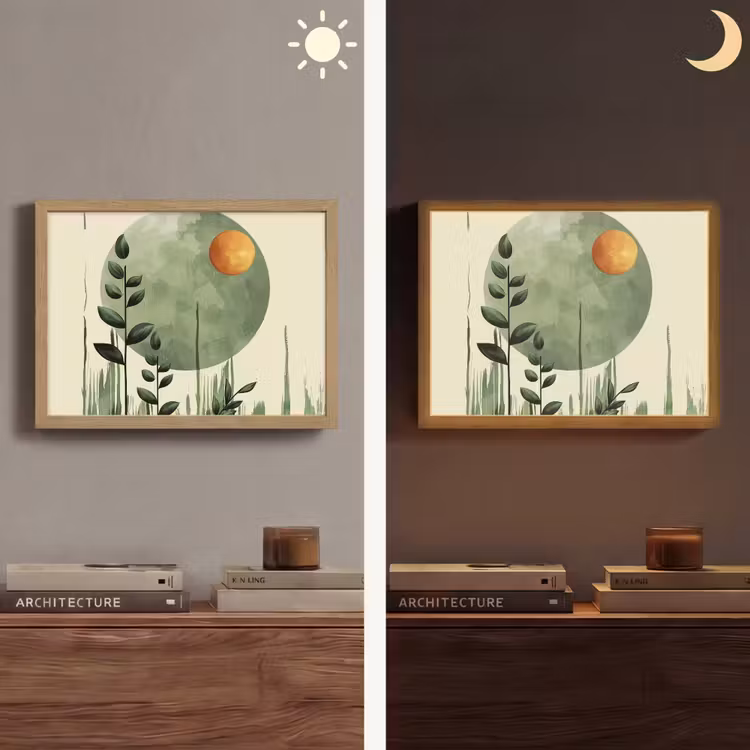 Abstract - Natuur - Kunst - Zon - Modern Light Box met batterij (Wandlamp) middel -sfeer3