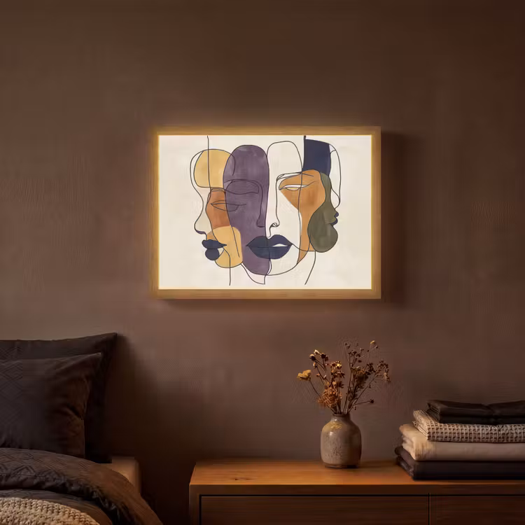 Abstract - Overlappende gezichten - Paars - Donkergroen Light Box met batterij (Wandlamp) middel -sfeer4
