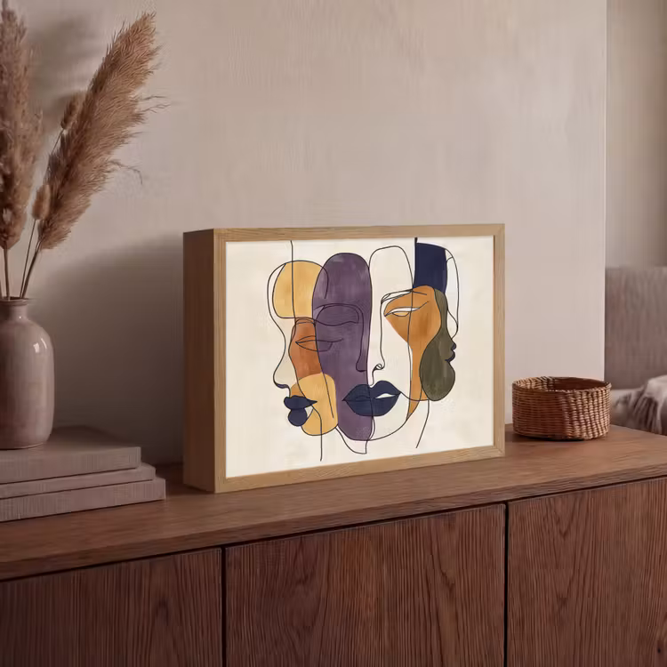 Abstract - Overlappende gezichten - Paars - Donkergroen Light Box met batterij (Wandlamp) middel -sfeer2