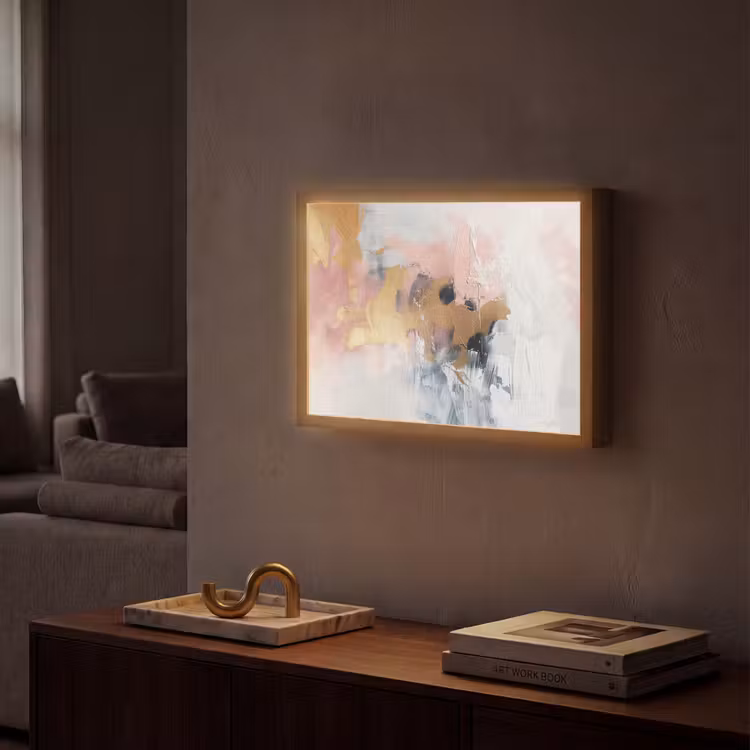 Abstract - Pastel kleuren - Goud - Modern - Aesthetic Light Box met batterij (Wandlamp) middel -sfeer1