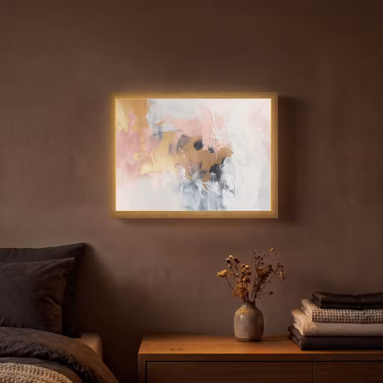 Abstract - Pastel kleuren - Goud - Modern - Aesthetic Light Box met batterij (Wandlamp) middel -sfeer4