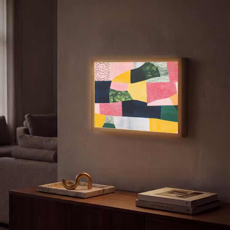Abstract - Roze - Lappen - Vormen - Geel Light Box met batterij (Wandlamp) middel -sfeer1