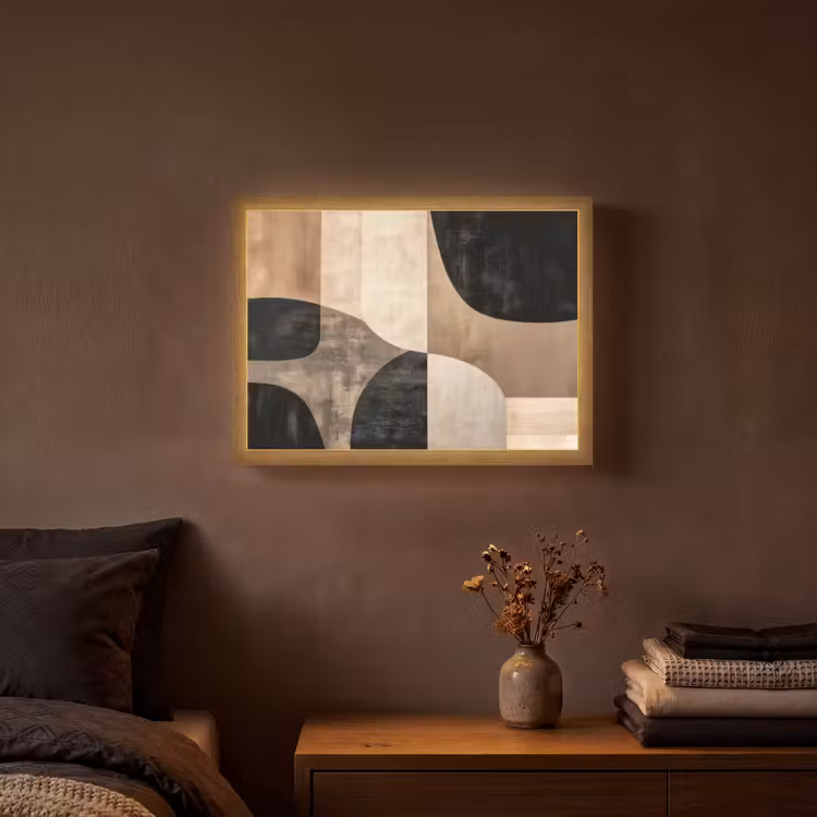 Abstract - Vlakken - Zwart - Rond Light Box met batterij (Wandlamp) middel -sfeer4
