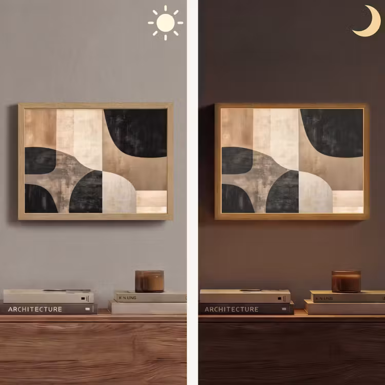 Abstract - Vlakken - Zwart - Rond Light Box met batterij (Wandlamp) middel -sfeer3
