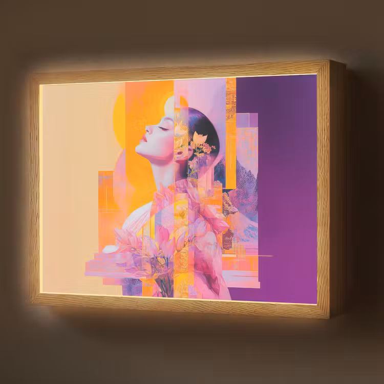 Abstract - Portret - Vrouw - Kleurrijk Light Box met batterij (Wandlamp) middel -z3d_website