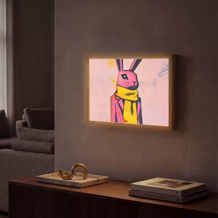 Abstract - Konijn - Sjaal - Geel Light Box met batterij (Wandlamp) middel -sfeer1