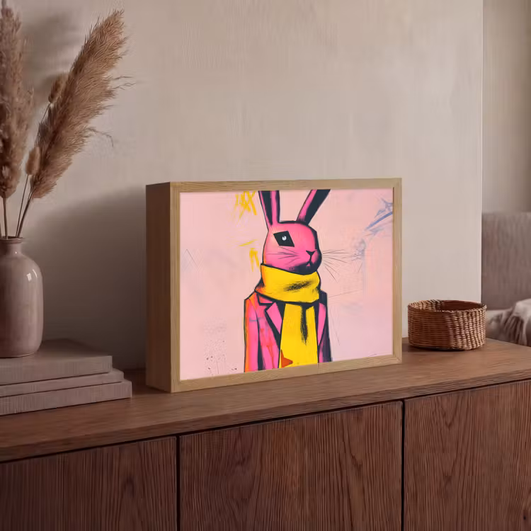 Abstract - Konijn - Sjaal - Geel Light Box met batterij (Wandlamp) middel -sfeer2