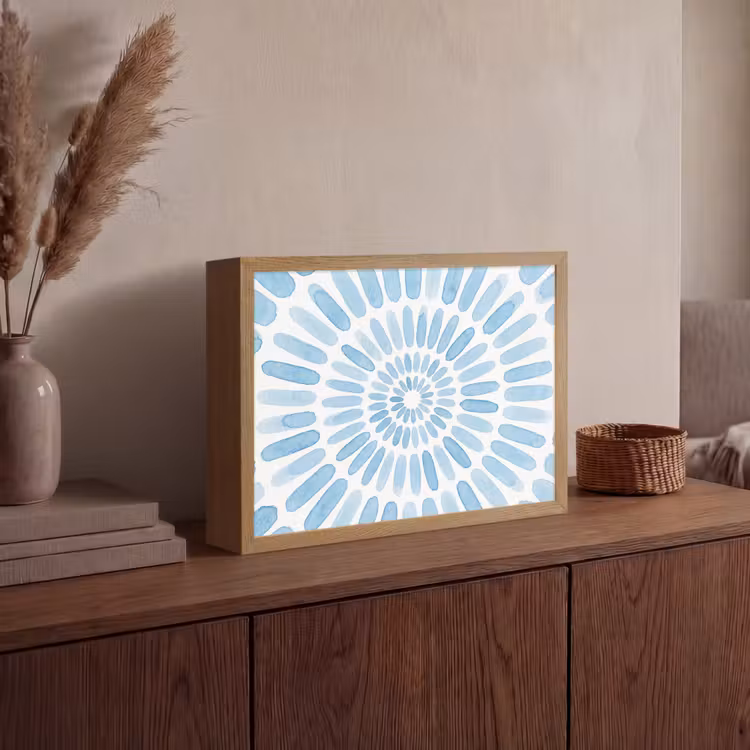 Abstract - Vormen - Kunst - Aquarel - Blauw Light Box met batterij (Wandlamp) middel -sfeer2