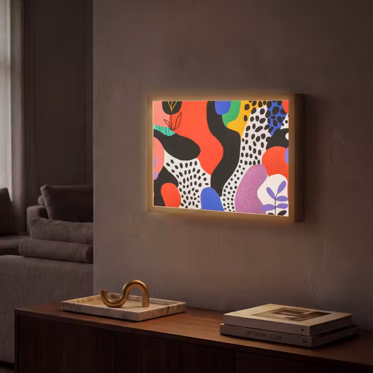 Abstract - Vormen - Kleuren - Stippen Light Box met batterij (Wandlamp) middel -sfeer1
