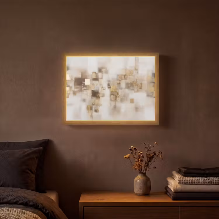 Abstracte vierkanten - Aardetonen - Mistig Light Box met batterij (Wandlamp) middel -sfeer4