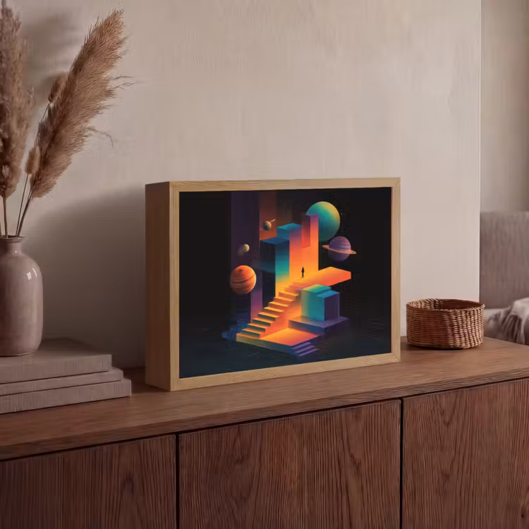 Abstract - Trappen - Mens - Planeten Light Box met batterij (Wandlamp) middel -sfeer2