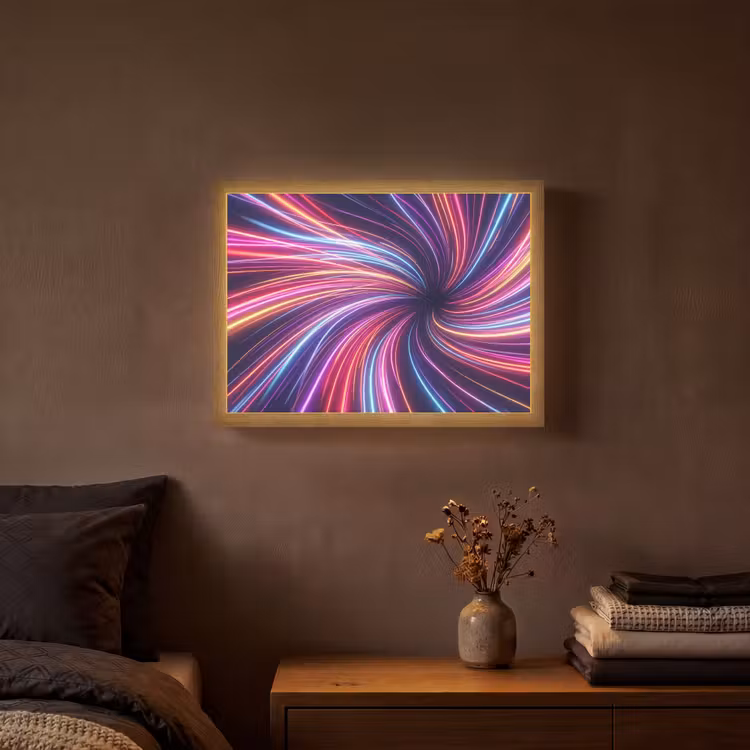 Abstract - Swirl - Futuristic - Neon Light Box met batterij (Wandlamp) middel -sfeer4
