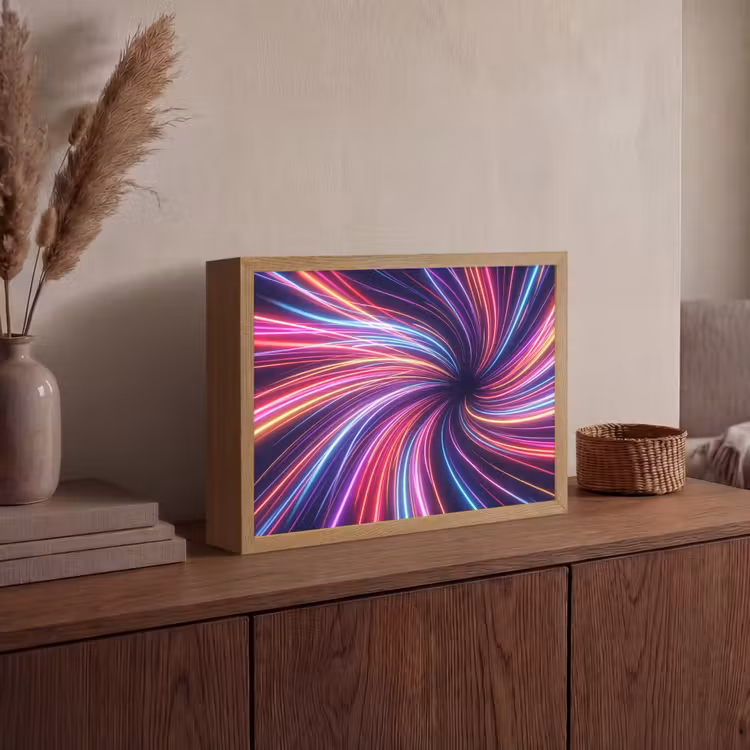Abstract - Swirl - Futuristic - Neon Light Box met batterij (Wandlamp) middel -sfeer2