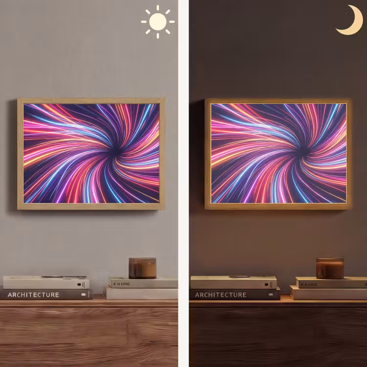 Abstract - Swirl - Futuristic - Neon Light Box met batterij (Wandlamp) middel -sfeer3