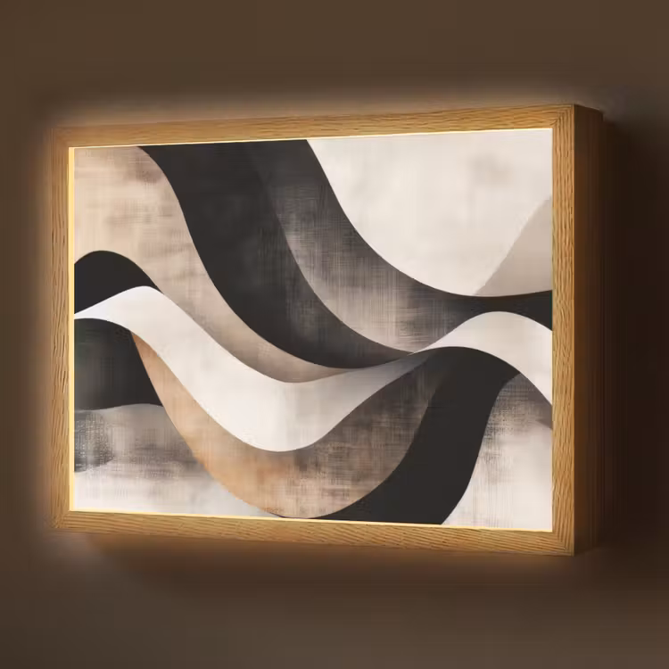 Abstract - Golven - Zwart - Verweerd Light Box met batterij (Wandlamp) middel -z3d_website