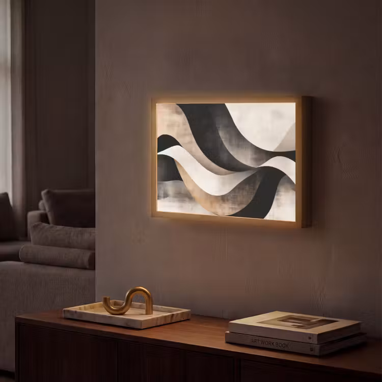 Abstract - Golven - Zwart - Verweerd Light Box met batterij (Wandlamp) middel -sfeer1