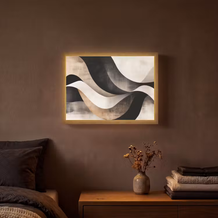Abstract - Golven - Zwart - Verweerd Light Box met batterij (Wandlamp) middel -sfeer4