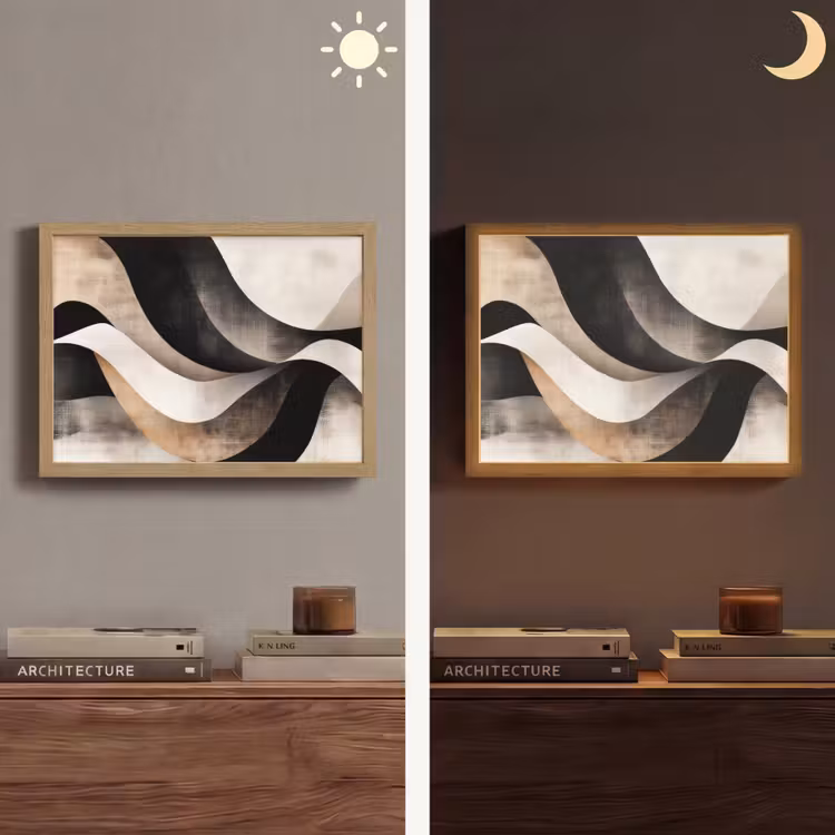 Abstract - Golven - Zwart - Verweerd Light Box met batterij (Wandlamp) middel -sfeer3