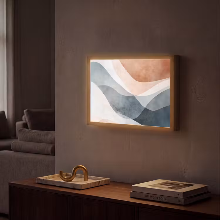 Abstract - Golven - Blauw Light Box met batterij (Wandlamp) middel -sfeer1