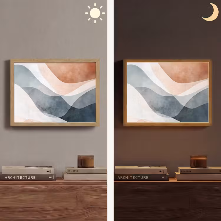 Abstract - Golven - Blauw Light Box met batterij (Wandlamp) middel -sfeer3