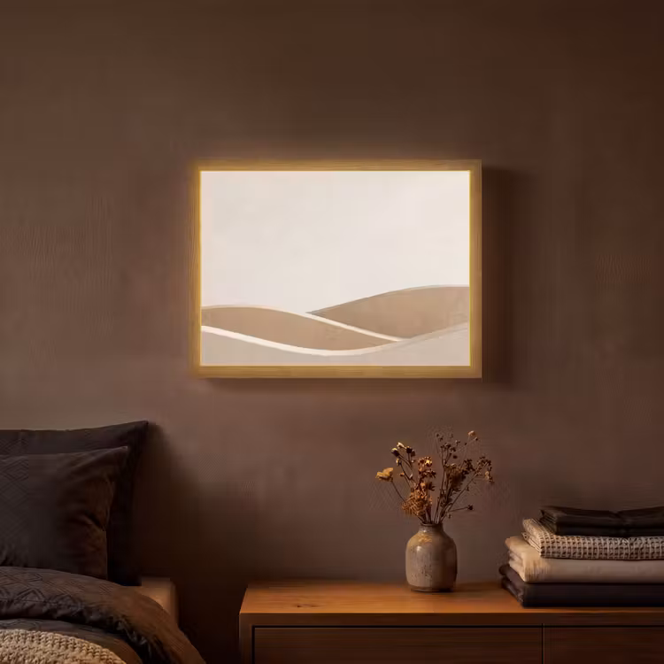 Abstract - Golven - Modern - Beige Light Box met batterij (Wandlamp) middel -sfeer4