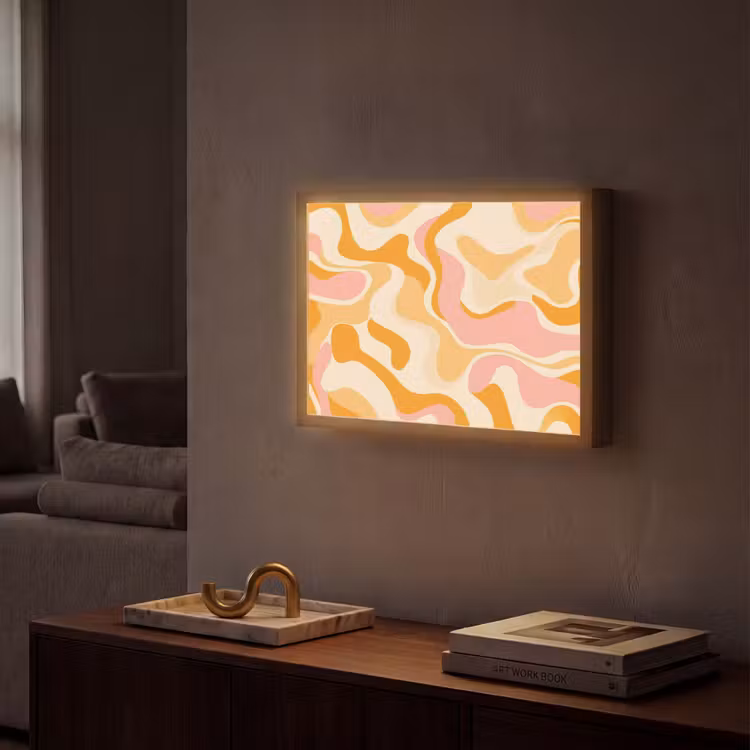Abstract - Golvend - Oranje Light Box met batterij (Wandlamp) middel -sfeer1
