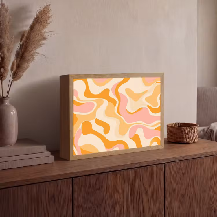 Abstract - Golvend - Oranje Light Box met batterij (Wandlamp) middel -sfeer2