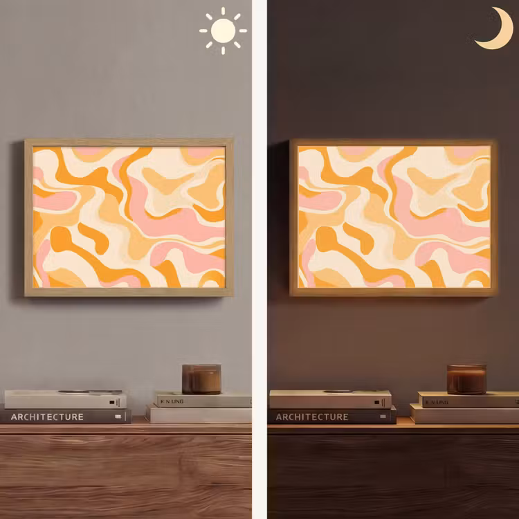 Abstract - Golvend - Oranje Light Box met batterij (Wandlamp) middel -sfeer3