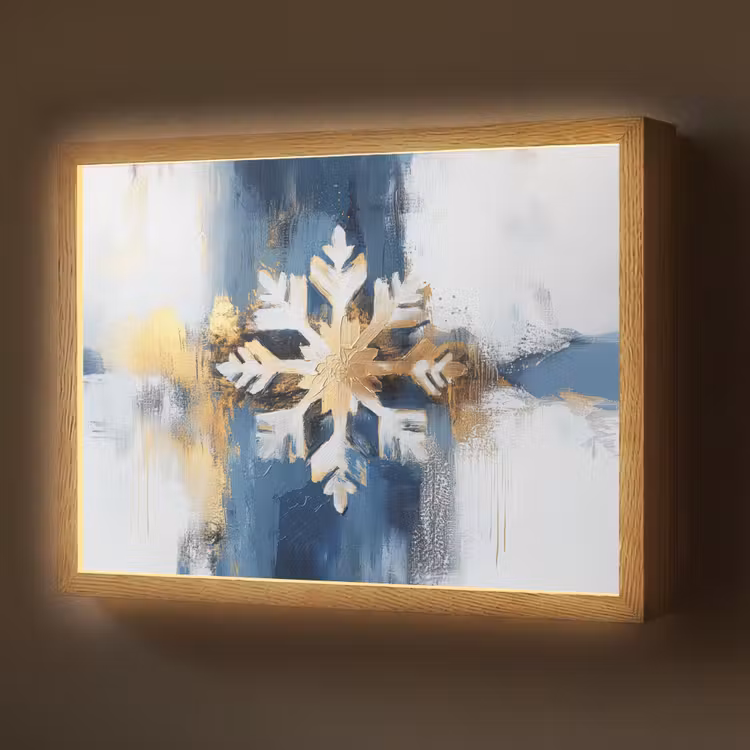 Abstract - Winter - Sneeuwvlok - Sneeuw - Goud Light Box met batterij (Wandlamp) middel -z3d_website