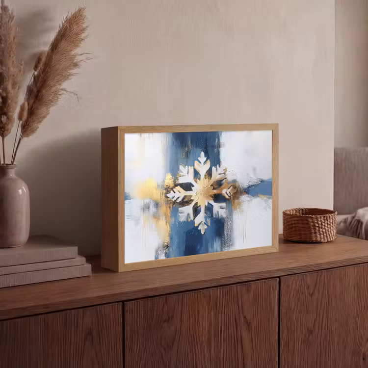Abstract - Winter - Sneeuwvlok - Sneeuw - Goud Light Box met batterij (Wandlamp) middel -sfeer2