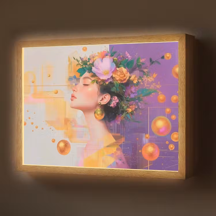 Abstract - Vrouw - Bloemenkroon - Goud Light Box met batterij (Wandlamp) middel -z3d_website
