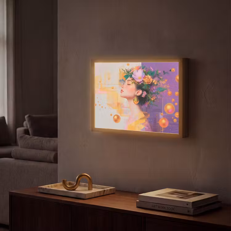Abstract - Vrouw - Bloemenkroon - Goud Light Box met batterij (Wandlamp) middel -sfeer1