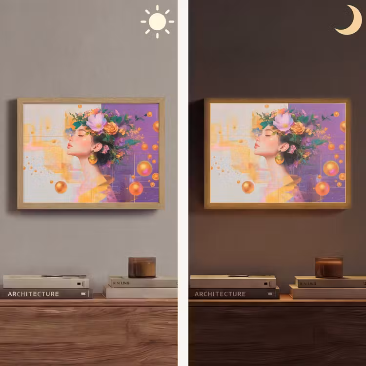 Abstract - Vrouw - Bloemenkroon - Goud Light Box met batterij (Wandlamp) middel -sfeer3