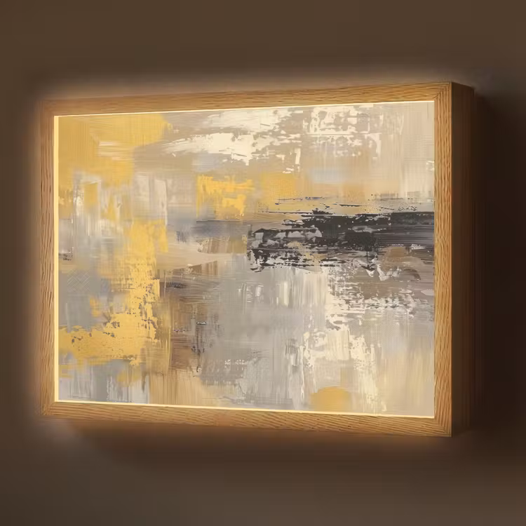 Abstract - Geel - Modern - Beige Light Box met batterij (Wandlamp) middel -z3d_website