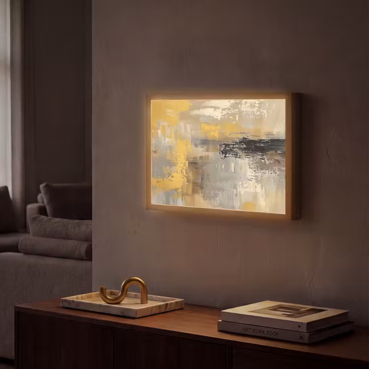 Abstract - Geel - Modern - Beige Light Box met batterij (Wandlamp) middel -sfeer1