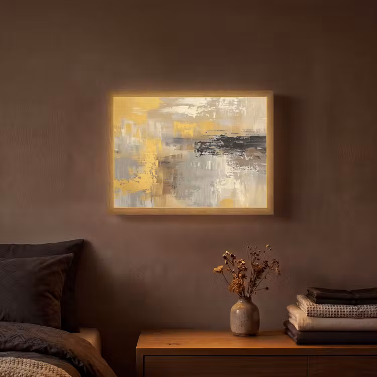 Abstract - Geel - Modern - Beige Light Box met batterij (Wandlamp) middel -sfeer4