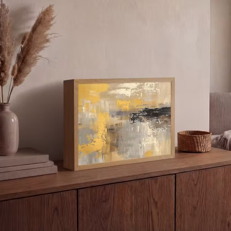 Abstract - Geel - Modern - Beige Light Box met batterij (Wandlamp) middel -sfeer2
