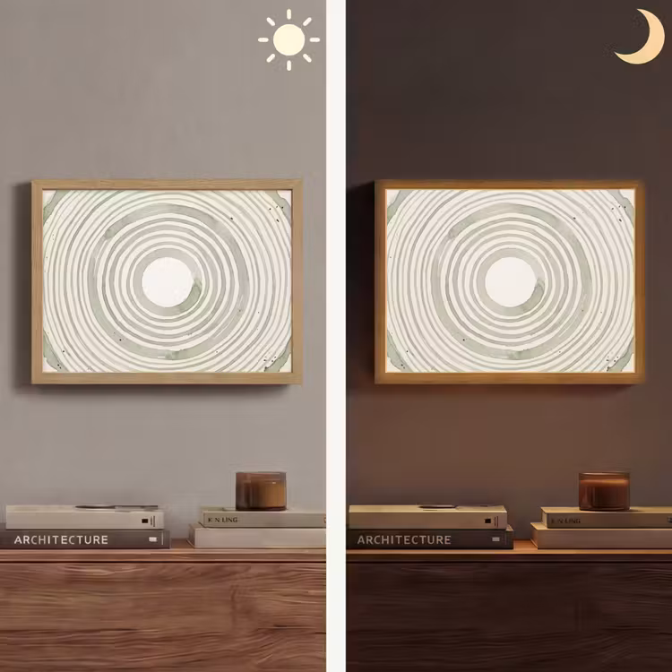 Abstractie - Cirkels - Waterverf - Groen - Modern Light Box met batterij (Wandlamp) middel -sfeer3