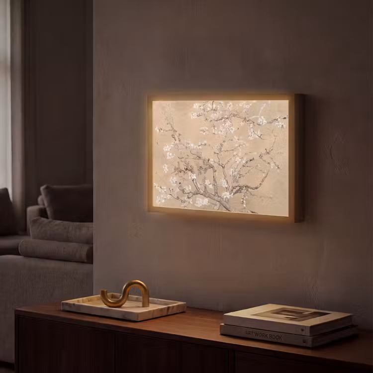 Amandelbloesem - Kunst - Van Gogh - Beige Light Box met batterij (Wandlamp) middel -sfeer1