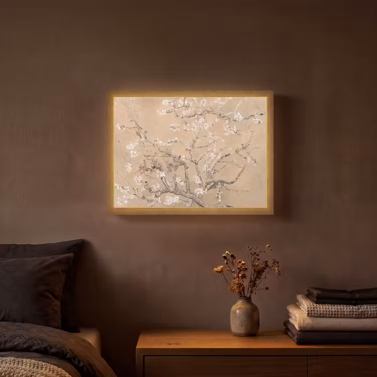 Amandelbloesem - Kunst - Van Gogh - Beige Light Box met batterij (Wandlamp) middel -sfeer4