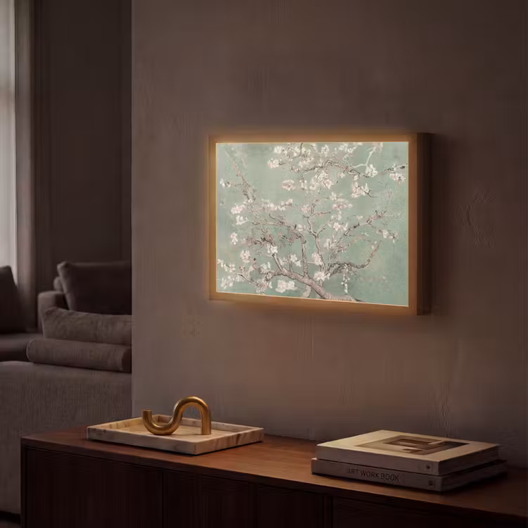 Amandelbloesem - Kunst - Van Gogh - Groen Light Box met batterij (Wandlamp) middel -sfeer1