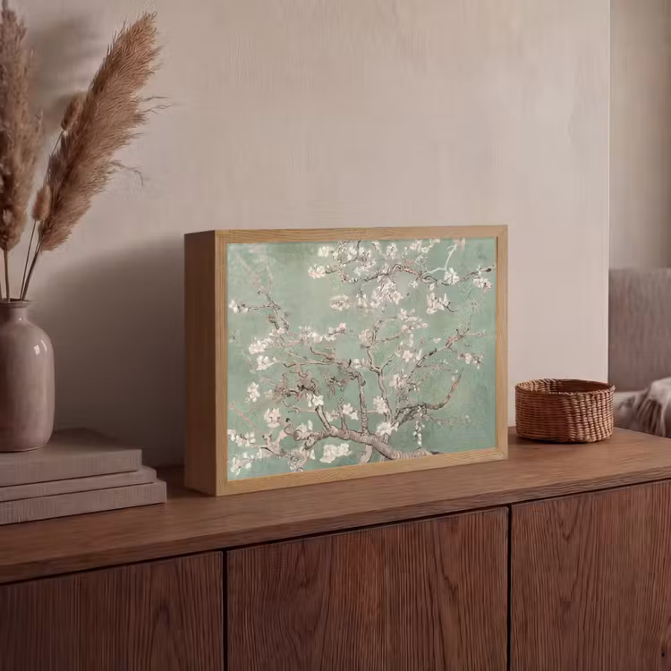 Amandelbloesem - Kunst - Van Gogh - Groen Light Box met batterij (Wandlamp) middel -sfeer2