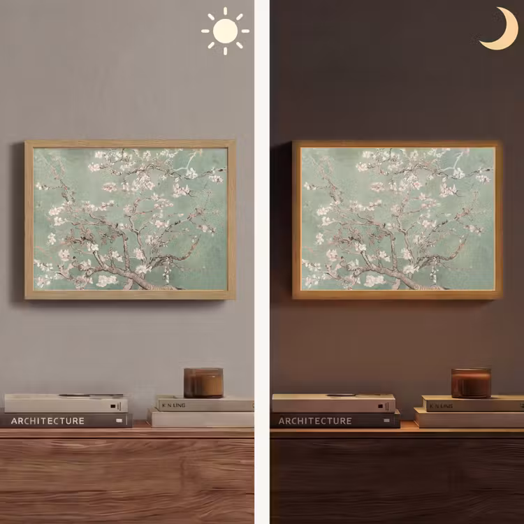 Amandelbloesem - Kunst - Van Gogh - Groen Light Box met batterij (Wandlamp) middel -sfeer3
