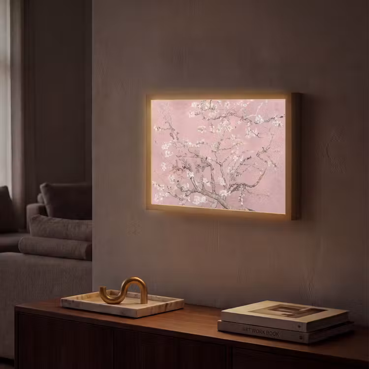Amandelbloesem - Kunst - Van Gogh - Roze Light Box met batterij (Wandlamp) middel -sfeer1