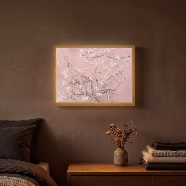 Amandelbloesem - Kunst - Van Gogh - Roze Light Box met batterij (Wandlamp) middel -sfeer4