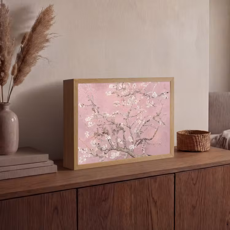 Amandelbloesem - Kunst - Van Gogh - Roze Light Box met batterij (Wandlamp) middel -sfeer2