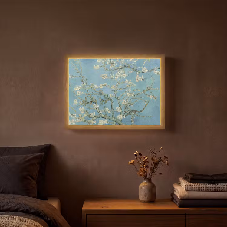 Amandelbloesem - Van Gogh - Kunst - Bloemen Light Box met batterij (Wandlamp) middel -sfeer4