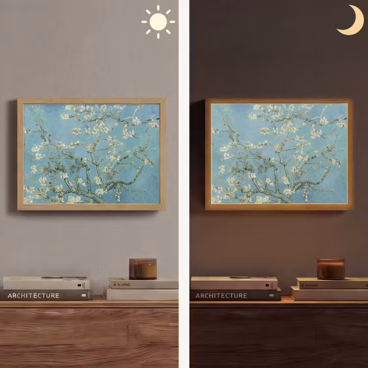 Amandelbloesem - Van Gogh - Kunst - Bloemen Light Box met batterij (Wandlamp) middel -sfeer3